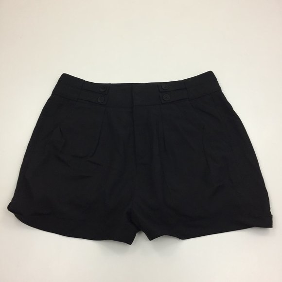 HELMUT LANG Black Button Waistband High Rise Cuffed Hem Shorts - Picture 1 of 10